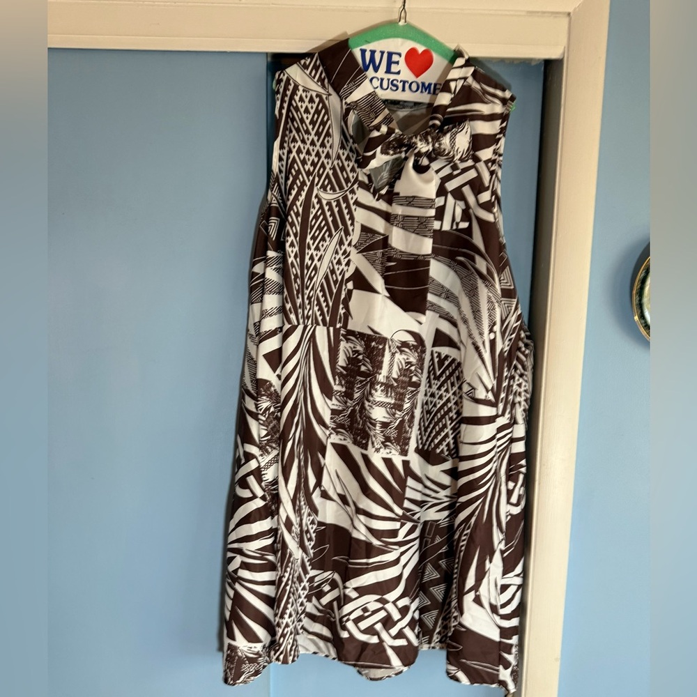 Ashley Stewart Brown and White Patterned Dress - Size 22/24